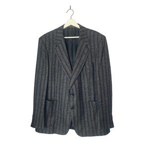 Samuelsohn Grey Striped Wool Silk Blazer Size 44 Formal Office